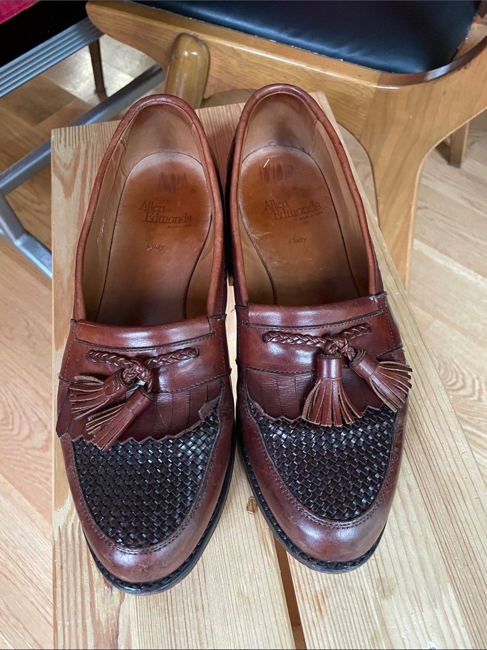Mens Allen Edmonds Brown Woven Leather Tassel Loafers